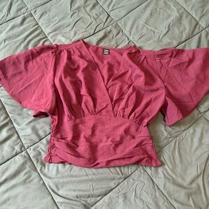 NWOT - SHEIN Pink Ruffled Dolman Sleeve Blouse